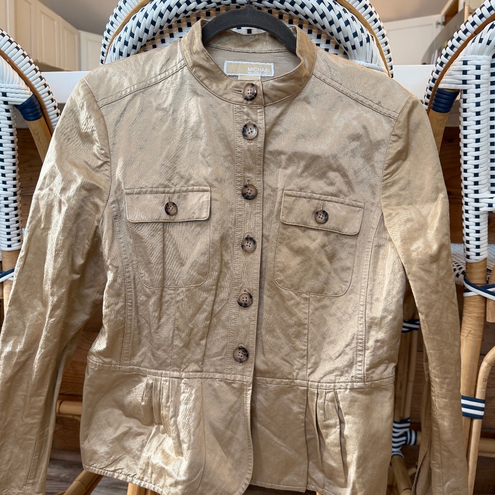 MICHAEL Michael Kors Metallic Tan Leather Jacket